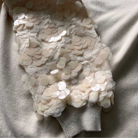 SIONI Sequin Sleeve Rib Knit Sweater In Cream Color Size M. - Picture 6 of 8